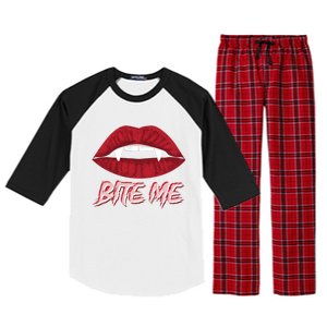 Bite Me Vampire Fangs Diy Halloween For Aspiring Dracula Funny Gift Raglan Sleeve Pajama Set