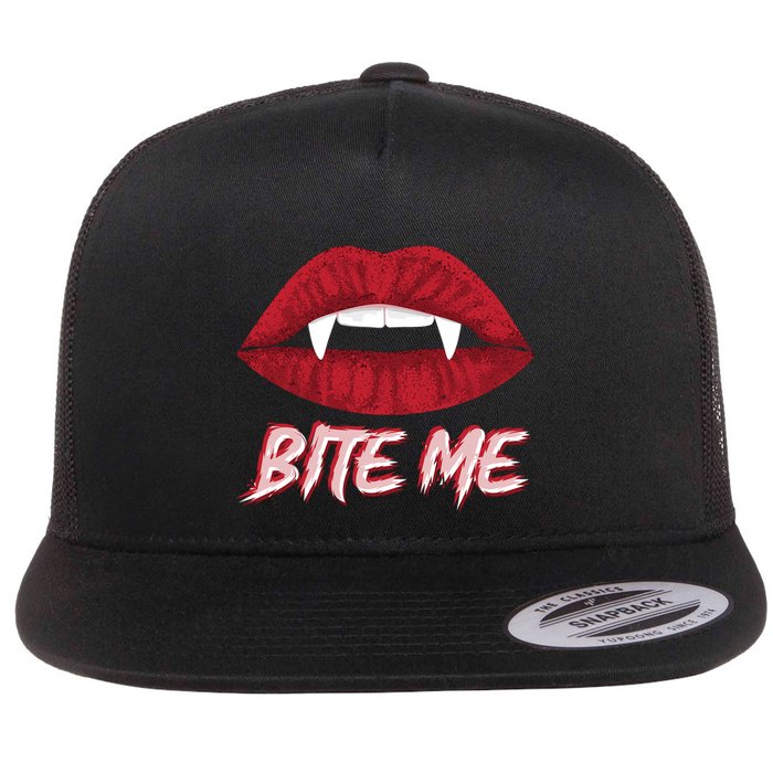 Bite Me Vampire Fangs Diy Halloween For Aspiring Dracula Funny Gift Flatbill Hat