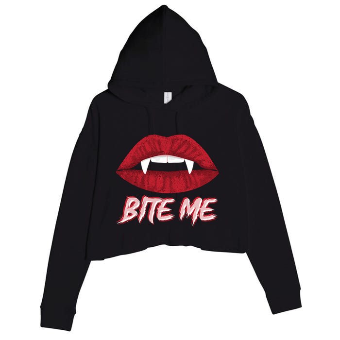 Bite Me Vampire Fangs Diy Halloween For Aspiring Dracula Funny Gift Crop Fleece Hoodie