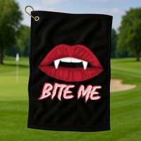 Bite Me Vampire Fangs Diy Halloween For Aspiring Dracula Funny Gift Golf Towel