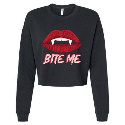 Bite Me Vampire Fangs Diy Halloween For Aspiring Dracula Funny Gift Cropped Pullover Crew