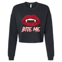Bite Me Vampire Fangs Diy Halloween For Aspiring Dracula Funny Gift Cropped Pullover Crew
