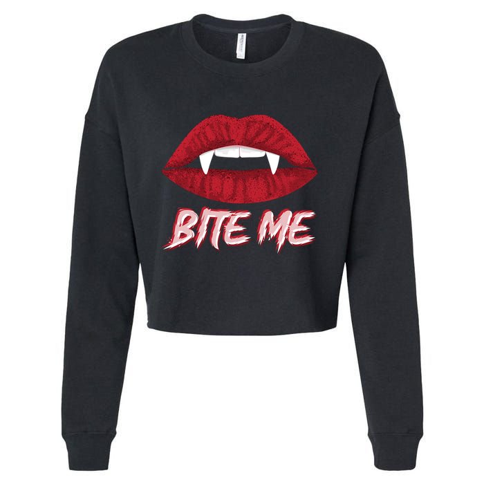 Bite Me Vampire Fangs Diy Halloween For Aspiring Dracula Funny Gift Cropped Pullover Crew