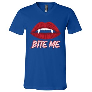 Bite Me Vampire Fangs Diy Halloween For Aspiring Dracula Funny Gift V-Neck T-Shirt