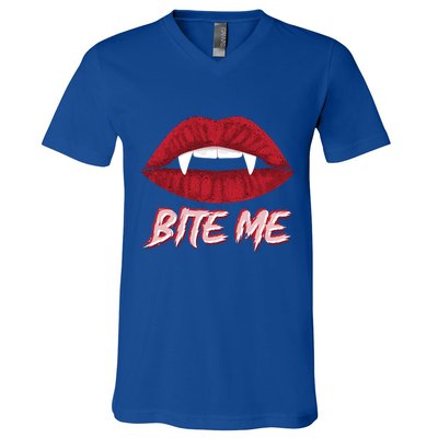 Bite Me Vampire Fangs Diy Halloween For Aspiring Dracula Funny Gift V-Neck T-Shirt