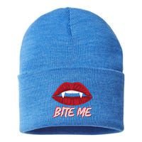 Bite Me Vampire Fangs Diy Halloween For Aspiring Dracula Funny Gift Sustainable Knit Beanie