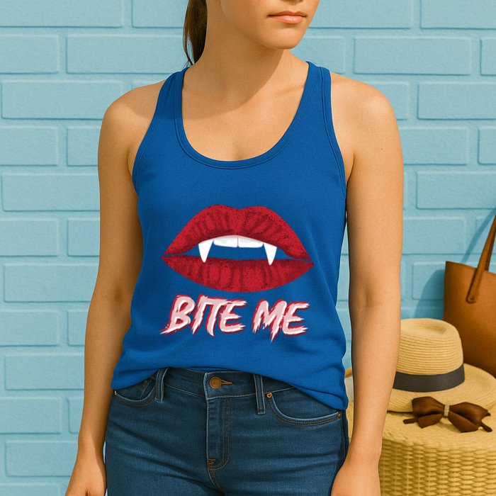 Bite Me Vampire Fangs Diy Halloween For Aspiring Dracula Funny Gift Womens Tank Top