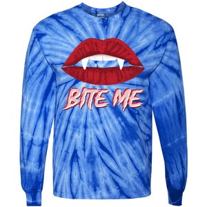 Bite Me Vampire Fangs Diy Halloween For Aspiring Dracula Funny Gift Tie-Dye Long Sleeve Shirt