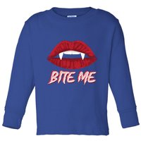 Bite Me Vampire Fangs Diy Halloween For Aspiring Dracula Funny Gift Toddler Long Sleeve Shirt