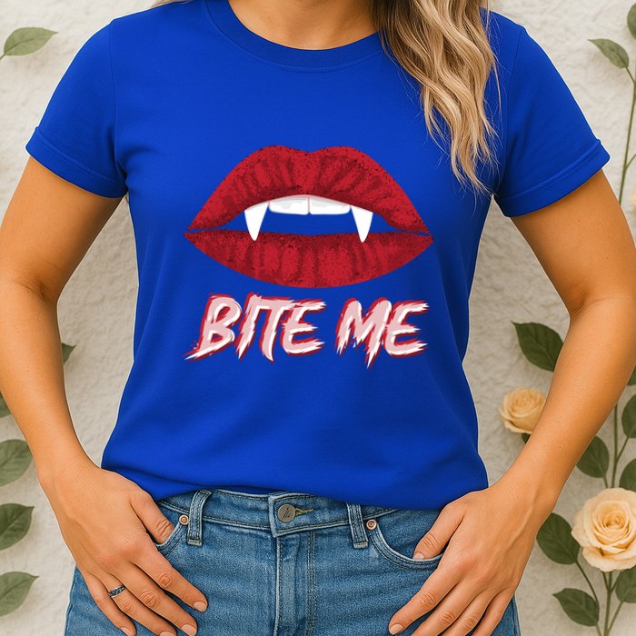Bite Me Vampire Fangs Diy Halloween For Aspiring Dracula Funny Gift Womens T-Shirt
