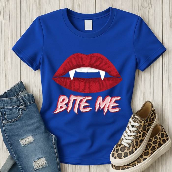 Bite Me Vampire Fangs Diy Halloween For Aspiring Dracula Funny Gift Womens T-Shirt