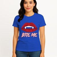 Bite Me Vampire Fangs Diy Halloween For Aspiring Dracula Funny Gift Womens T-Shirt
