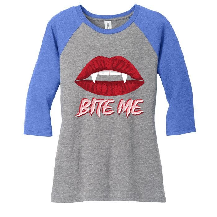 Bite Me Vampire Fangs Diy Halloween For Aspiring Dracula Funny Gift Women's Tri-Blend 3/4-Sleeve Raglan Shirt