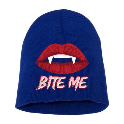 Bite Me Vampire Fangs Diy Halloween For Aspiring Dracula Funny Gift Short Acrylic Beanie