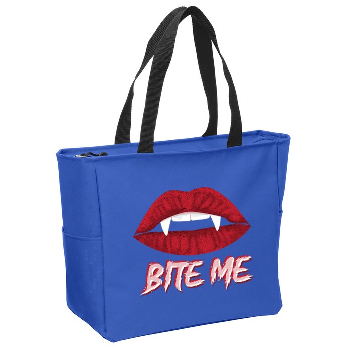 Bite Me Vampire Fangs Diy Halloween For Aspiring Dracula Funny Gift Zip Tote Bag