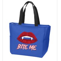 Bite Me Vampire Fangs Diy Halloween For Aspiring Dracula Funny Gift Zip Tote Bag