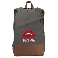 Bite Me Vampire Fangs Diy Halloween For Aspiring Dracula Funny Gift Cotton Canvas Backpack