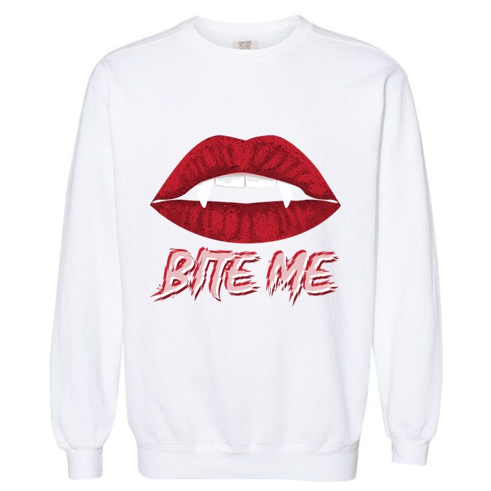 Bite Me Vampire Fangs Diy Halloween For Aspiring Dracula Funny Gift Garment-Dyed Sweatshirt