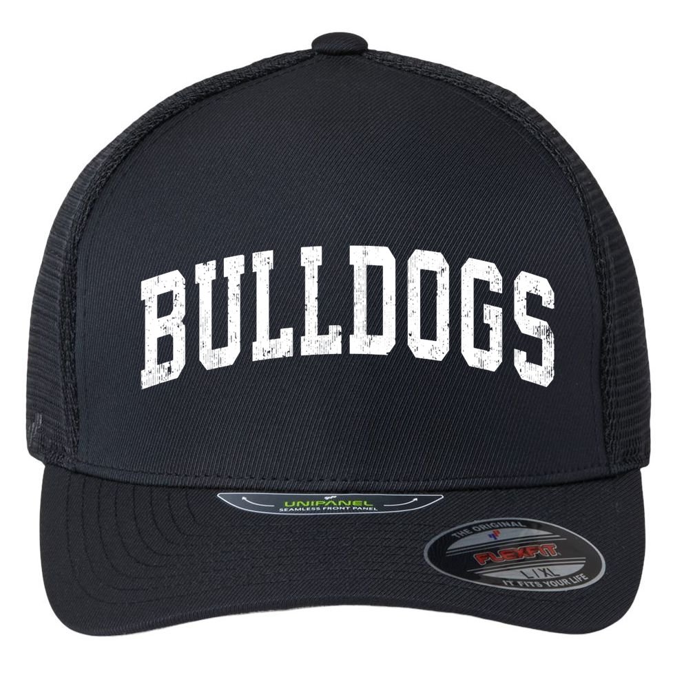 Bulldogs Mascot Vintage Athletic Sports Name Design Long Sleeve Flexfit Unipanel Trucker Cap