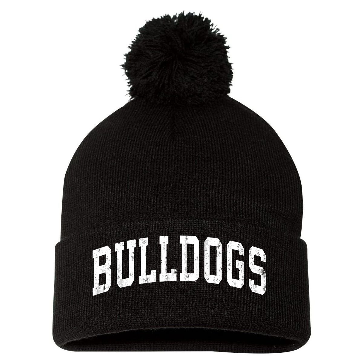 Bulldogs Mascot Vintage Athletic Sports Name Design Long Sleeve Pom Pom 12in Knit Beanie