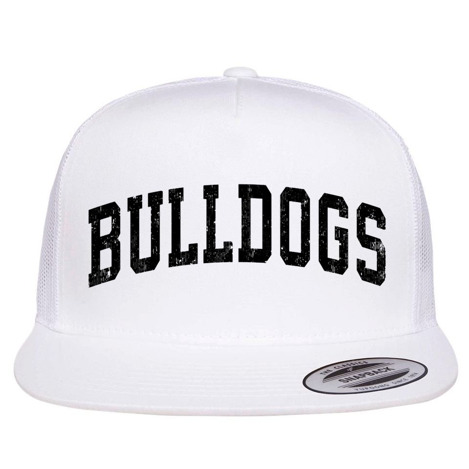 Bulldogs Mascot Vintage Athletic Sports Name Design Long Sleeve Flat Bill Trucker Hat