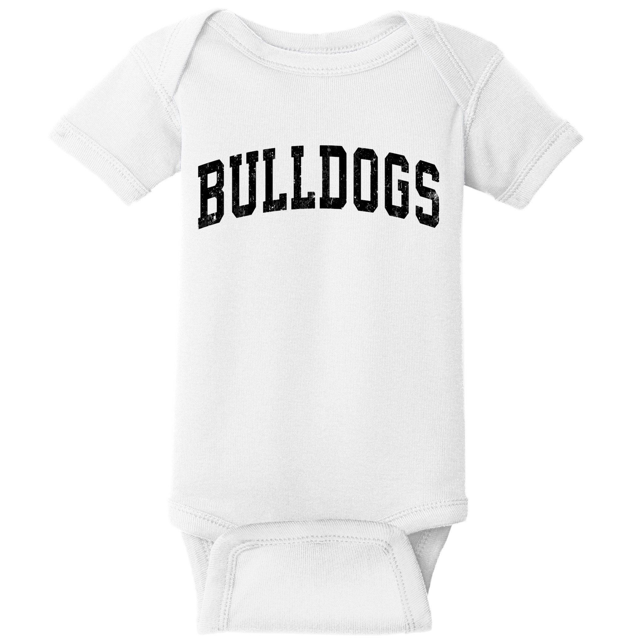 Bulldogs Mascot Vintage Athletic Sports Name Design Long Sleeve Baby Bodysuit
