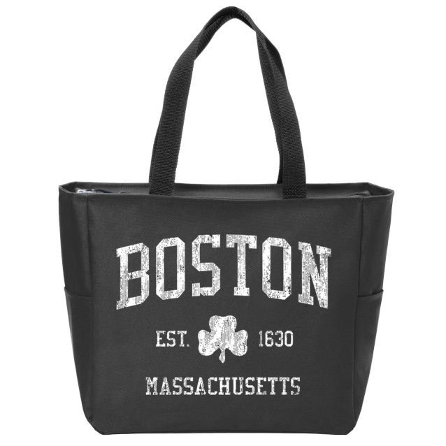 Boston Ma Vintage Shamrock Sports Design Zip Tote Bag