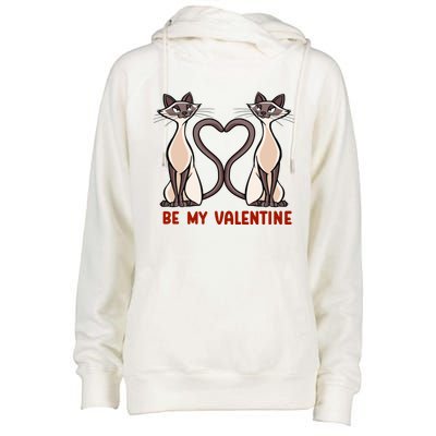 Be My Valentine Heart Tail Siamese Cat Tails Valentines Day Gift Womens Funnel Neck Pullover Hood