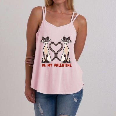 Be My Valentine Heart Tail Siamese Cat Tails Valentines Day Gift Women's Strappy Tank