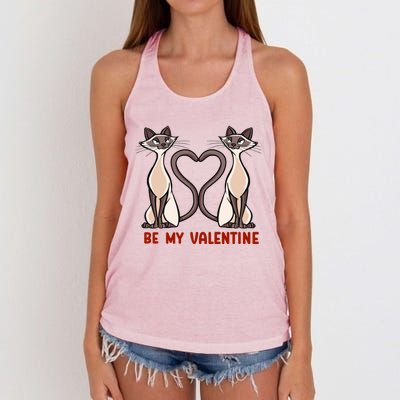 Be My Valentine Heart Tail Siamese Cat Tails Valentines Day Gift Women's Knotted Racerback Tank