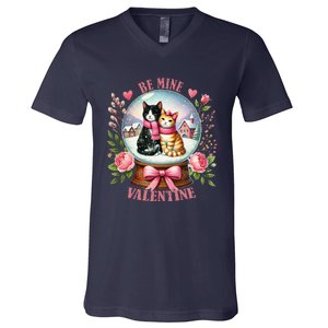 Be Mine Valentine Cute Cat Snow Globe ValentineS Day Cat V-Neck T-Shirt