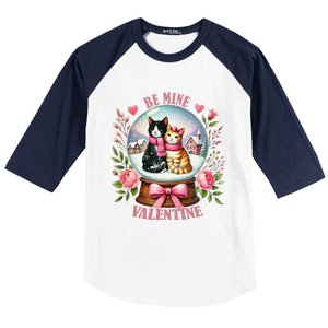 Be Mine Valentine Cute Cat Snow Globe ValentineS Day Cat Baseball Sleeve Shirt