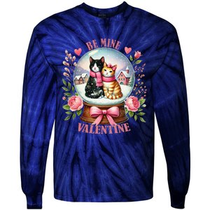 Be Mine Valentine Cute Cat Snow Globe ValentineS Day Cat Tie-Dye Long Sleeve Shirt