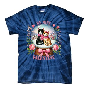 Be Mine Valentine Cute Cat Snow Globe ValentineS Day Cat Tie-Dye T-Shirt