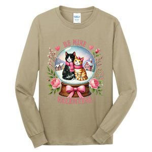 Be Mine Valentine Cute Cat Snow Globe ValentineS Day Cat Tall Long Sleeve T-Shirt