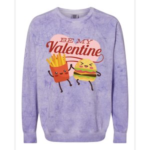 Be My Valentine L Cute Valentines Day Fries And Hamburger Gift Colorblast Crewneck Sweatshirt