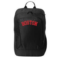 Boston Ma Varsity Style Red Text City Backpack