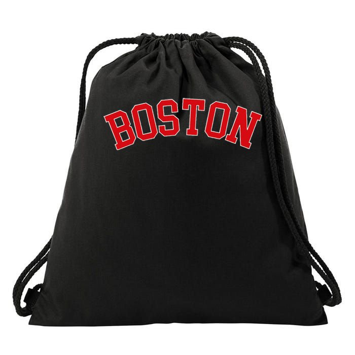 Boston Ma Varsity Style Red Text Drawstring Bag