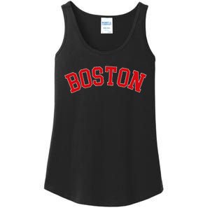 Boston Ma Varsity Style Red Text Ladies Essential Tank