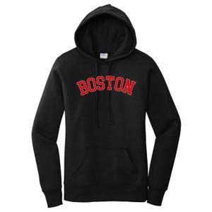 Boston Ma Varsity Style Red Text Women's Pullover Hoodie