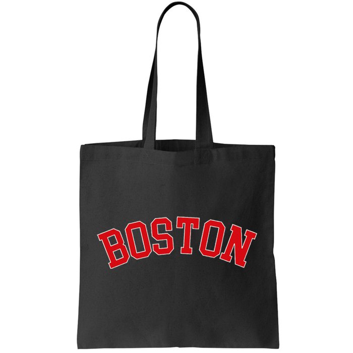 Boston Ma Varsity Style Red Text Tote Bag