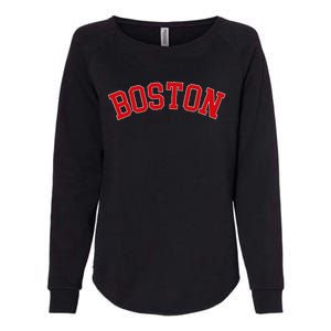 Boston Ma Varsity Style Red Text Womens California Wash Sweatshirt