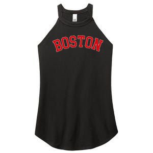 Boston Ma Varsity Style Red Text Women's Perfect Tri Rocker Tank