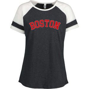 Boston Ma Varsity Style Red Text Enza Ladies Jersey Colorblock Tee