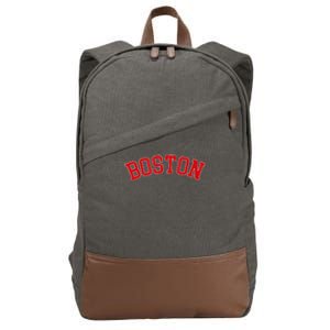 Boston Ma Varsity Style Red Text Cotton Canvas Backpack