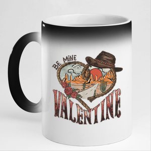 Be Mine Valentine Western Valentines Day Retro Groovy Cowboy Cowgirl 11oz Black Color Changing Mug