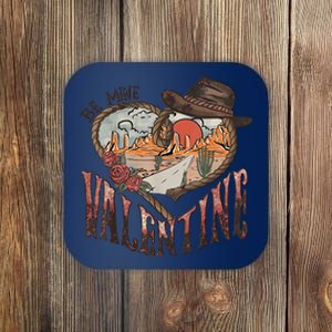 Be Mine Valentine Western Valentines Day Retro Groovy Cowboy Cowgirl Coaster