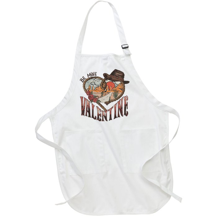 Be Mine Valentine Western Valentines Day Retro Groovy Cowboy Cowgirl Full-Length Apron With Pockets