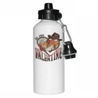 Be Mine Valentine Western Valentines Day Retro Groovy Cowboy Cowgirl Aluminum Water Bottle