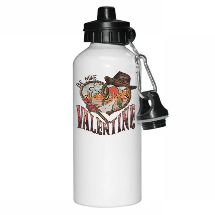 Be Mine Valentine Western Valentines Day Retro Groovy Cowboy Cowgirl Aluminum Water Bottle